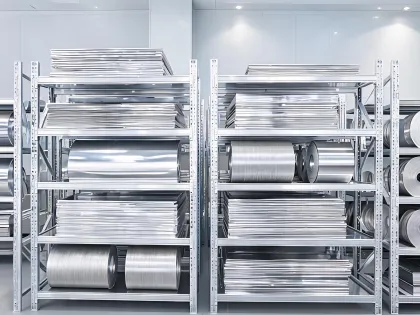 Polished stainless steel sheet and coil on stocking racks
