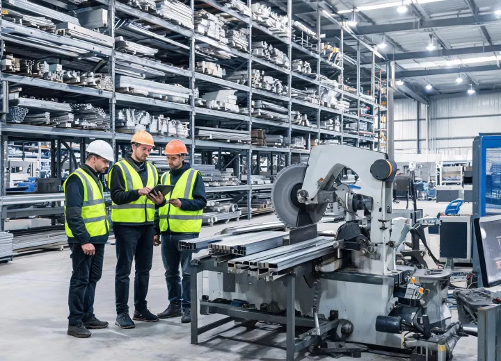 Ryerson service advisor reviewing cut-to-size metal order with shop team